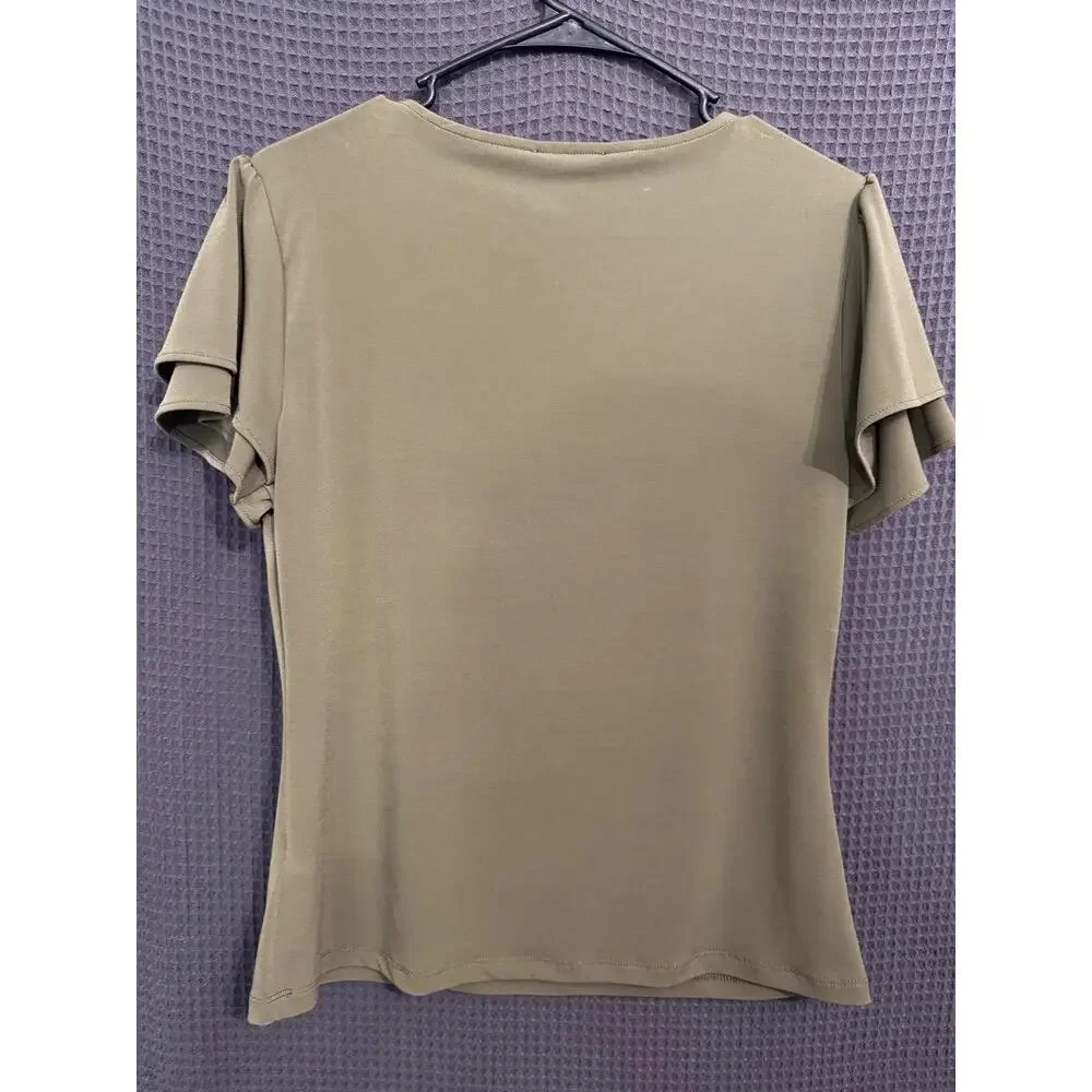 Calvin Klein Womens Small Olive Green Ruffle Top Layered V-Neck Boho Chic - Picture 2 of 8